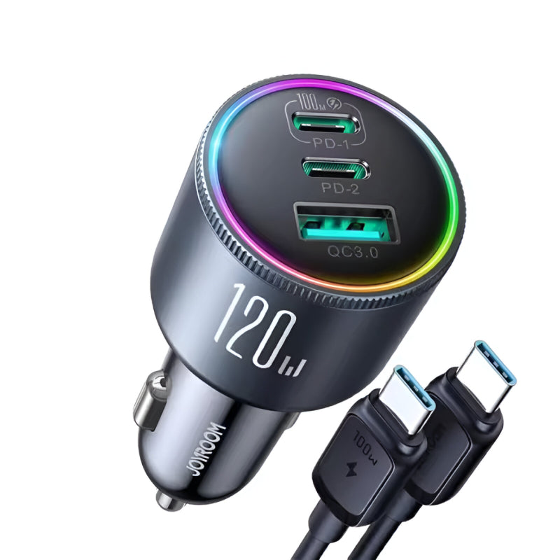 120W Super Fast Car Charger with 3 Ports