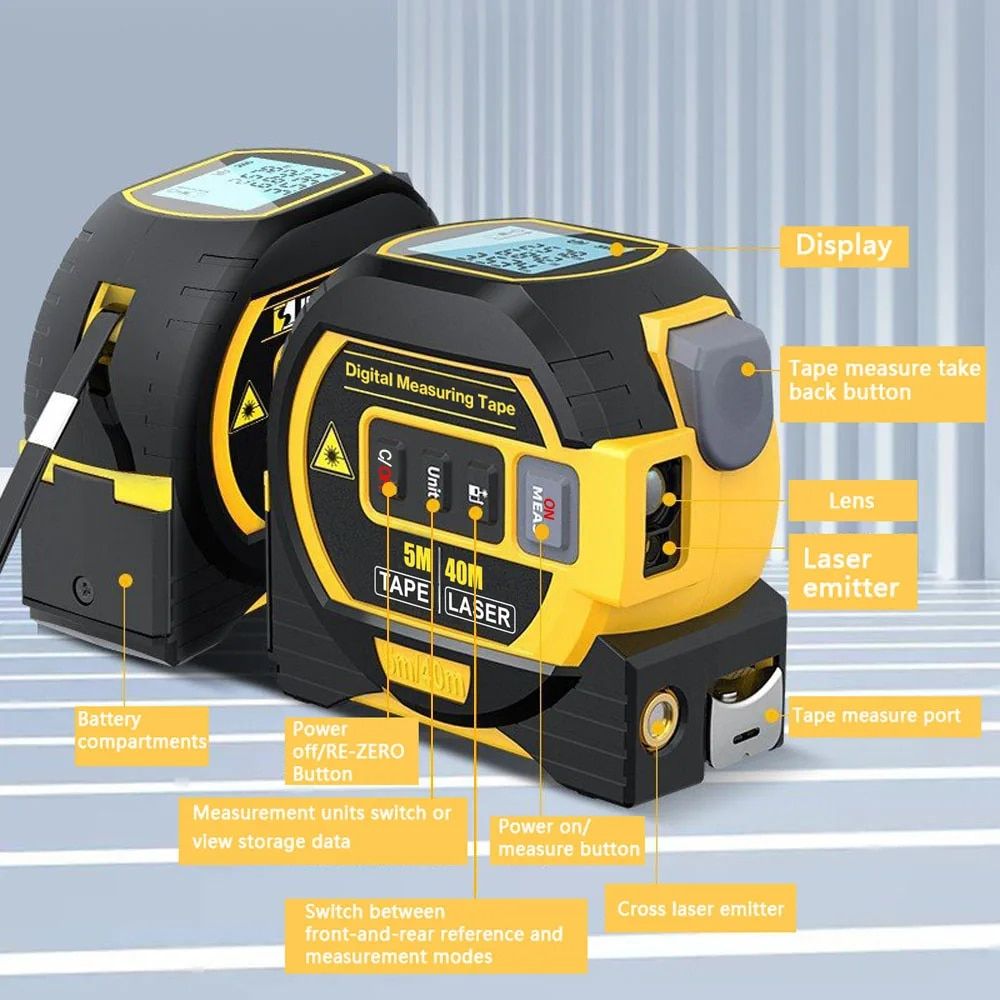 Multi-Function Laser Distance Meter with 5m Tape Measure and Cross-Marking