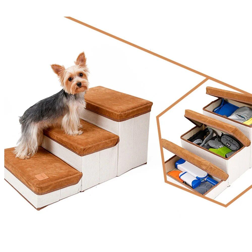 Multi-Purpose Dog Steps with Storage - Pet Stairs and Ramp for Small Dogs and Cats