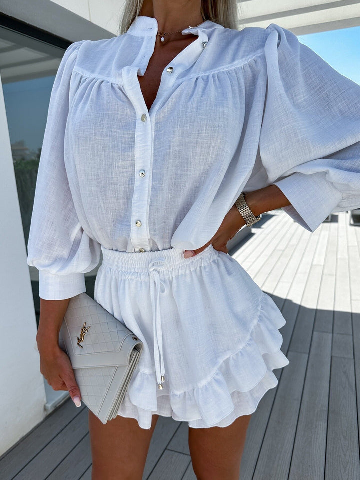 Fashion Cotton Linen Shirt Skirt Outfit