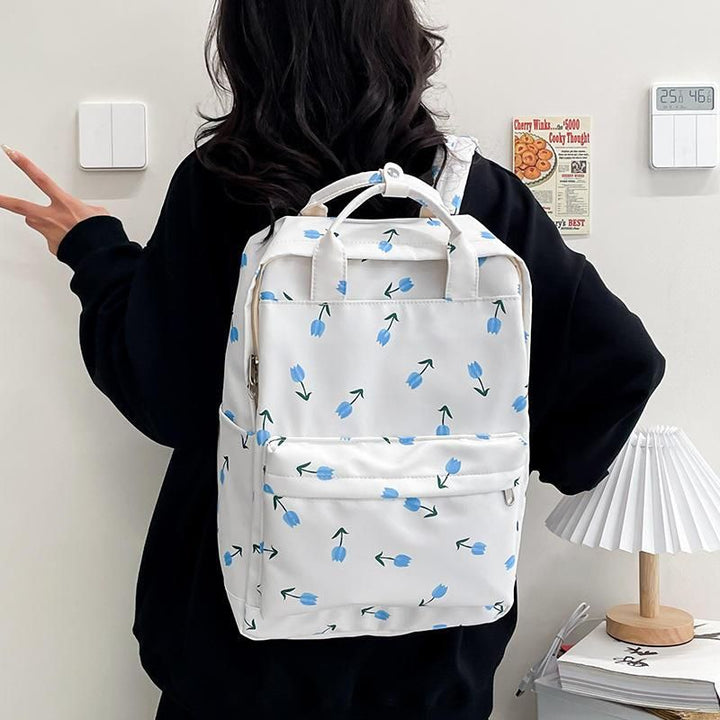 Tulip Print College-Style Backpack for Women