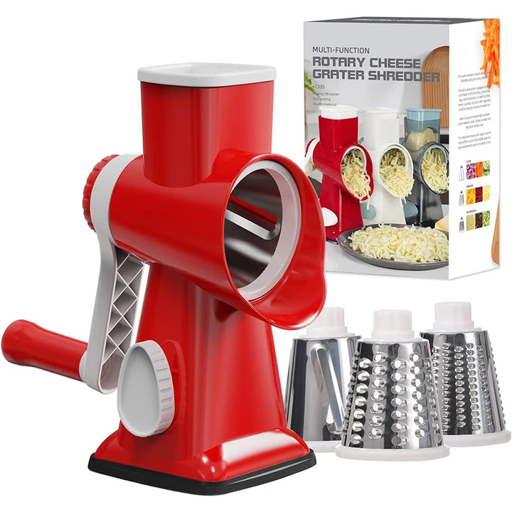 3-in-1 Rotary Cheese Grater & Versatile Vegetable Slicer with Stainless Steel Blades