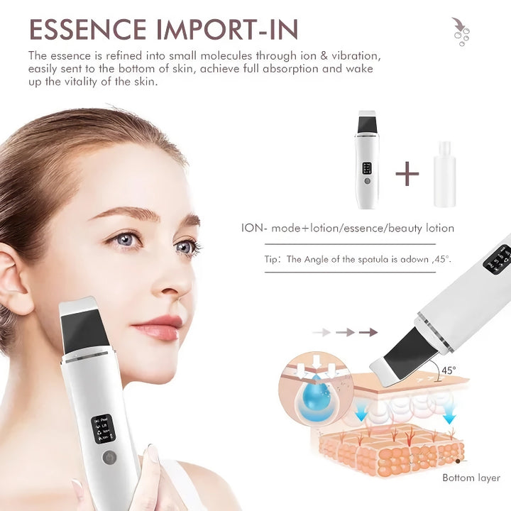 Ultrasonic Facial Skin Scrubber Exfoliator & Blackhead Remover Pore Cleaner