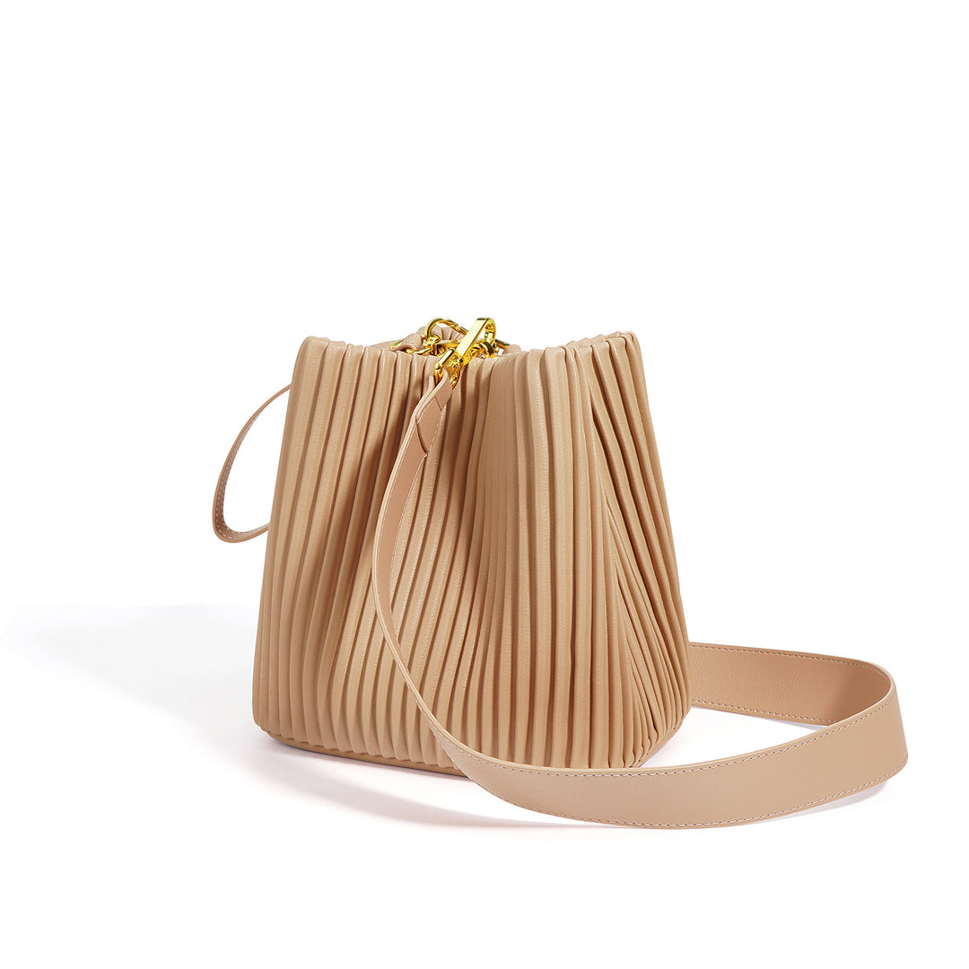 Luxury Ruched Leather Bucket Bag