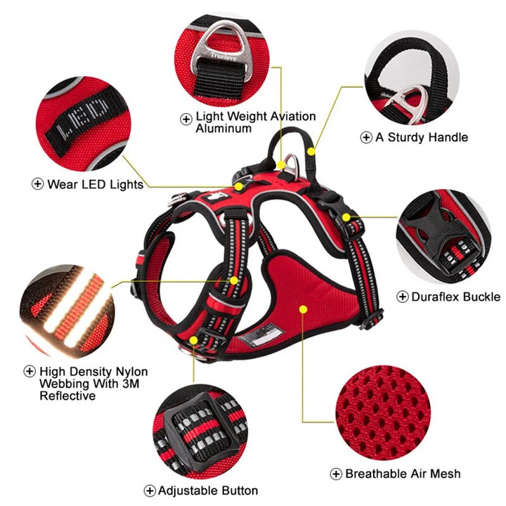 Adjustable No-Pull Dog Harness with Reflective Nylon and Safety Features