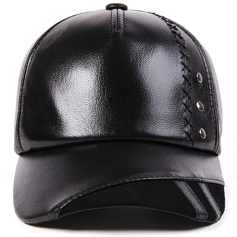 Casual Sheepskin Korean Style Baseball Cap Genuine Leather