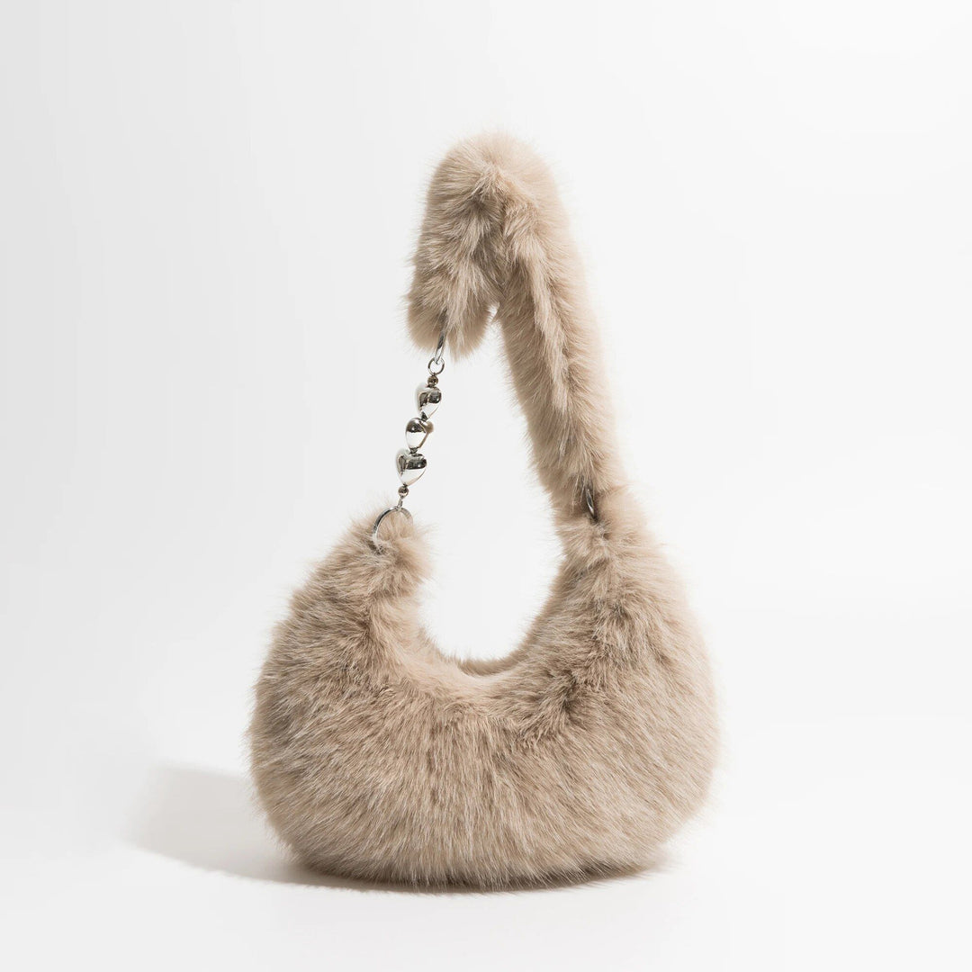 Chic Fuzzy Faux Fur Half Moon Shoulder Bag