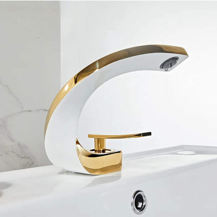 Elegant Brass Gold & White Bathroom Basin Faucet