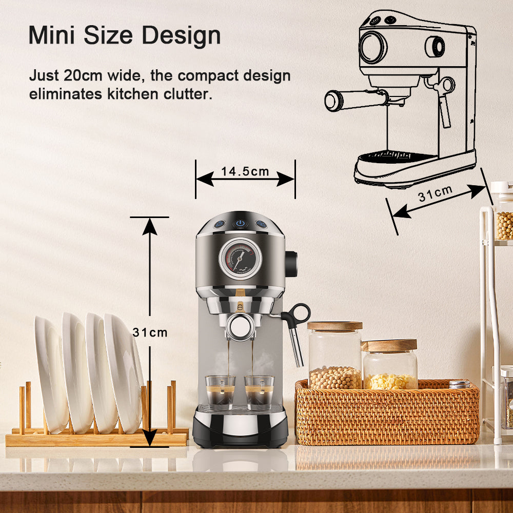 20 Bar Semi-Automatic Espresso Machine with Milk Steam Frother Wand