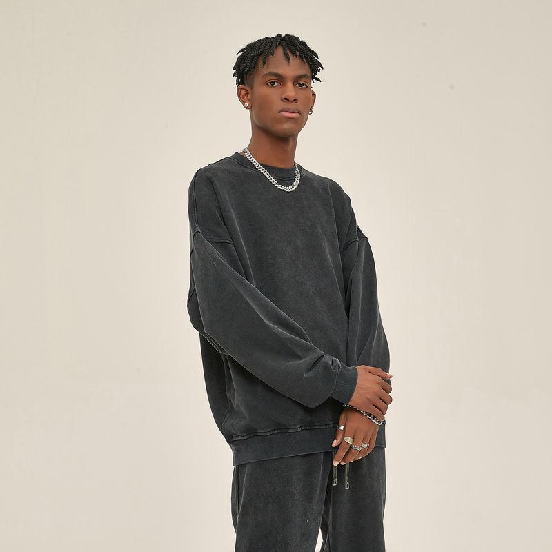 Wax Dyed Worn-out Terry Round Neck Sweatshirt