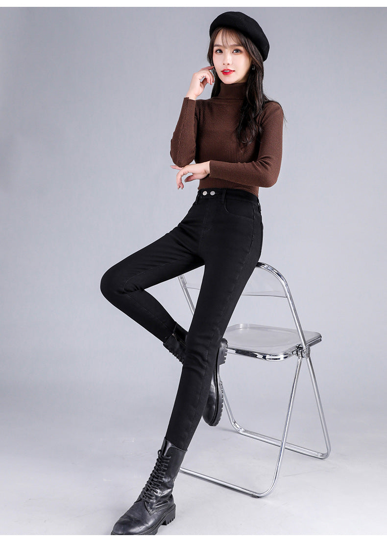 All-matching Straight Ankle-length Double Buckle Stretch Leggings