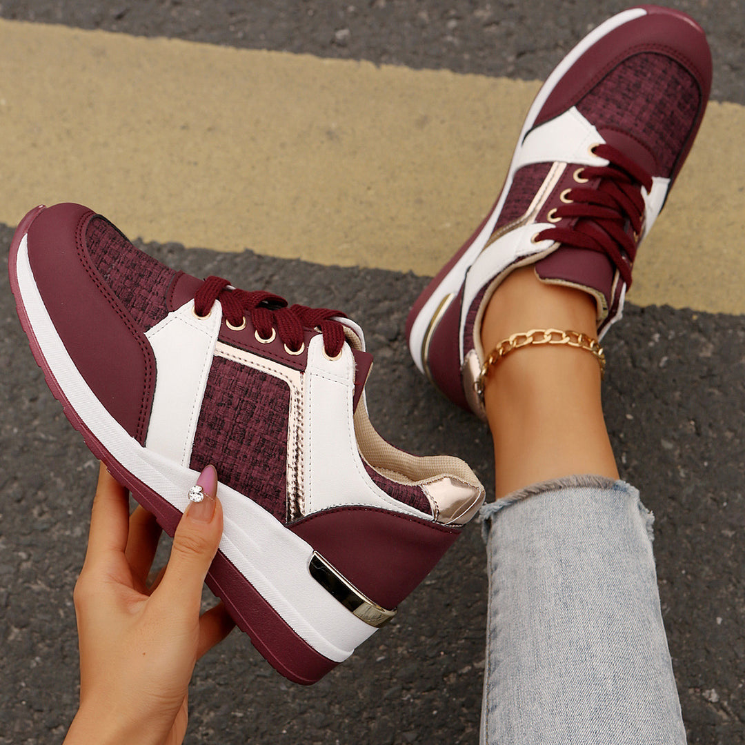 Colorblock Lace-Up Sneakers Fashion Casual Thick-soled Sports Shoes Women's Round Toe Slip On Casual Shoes