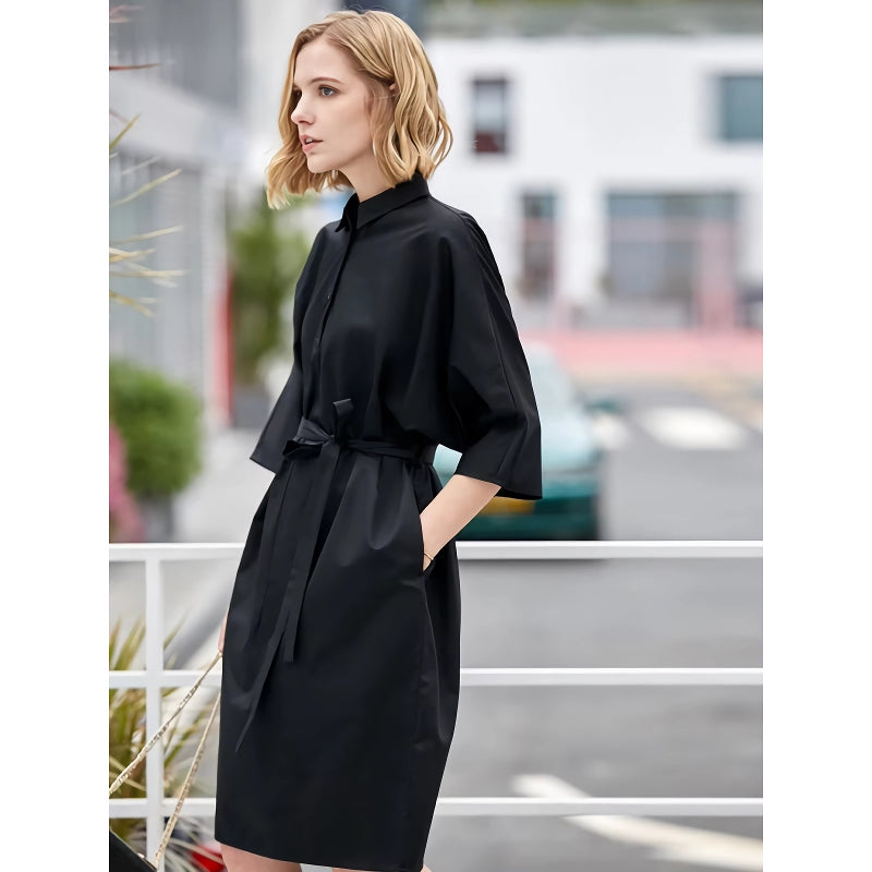 Elegant A-Line Shirt Dress with Belt