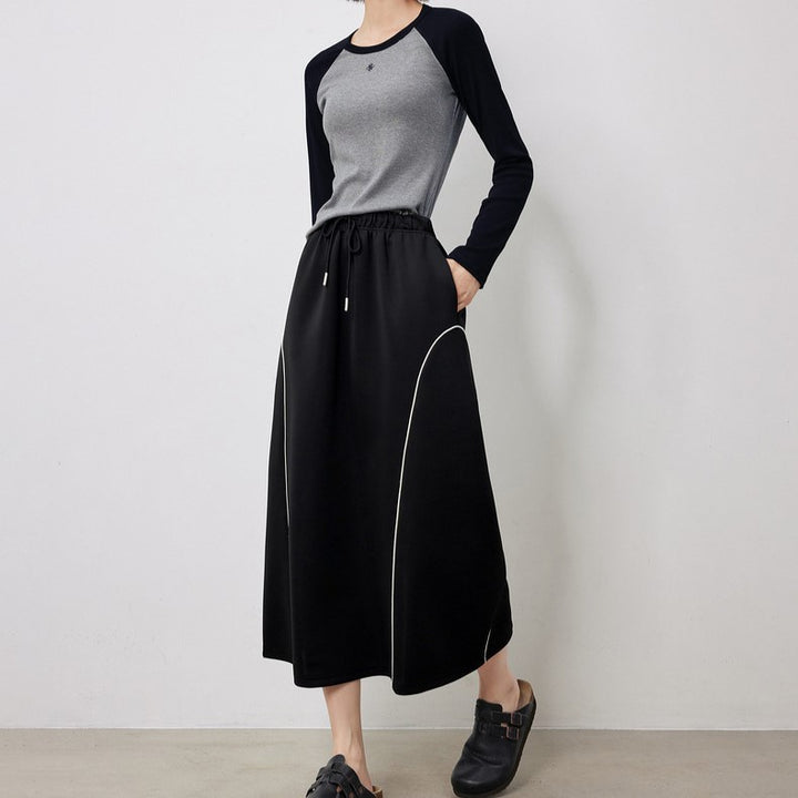 Stylish Autumn Mid-Length A-Line Umbrella Skirt with Elastic Waist