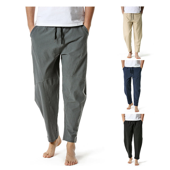 Men's Linen Cotton Loose Casual Pants Solid Color Loose Straight Trousers