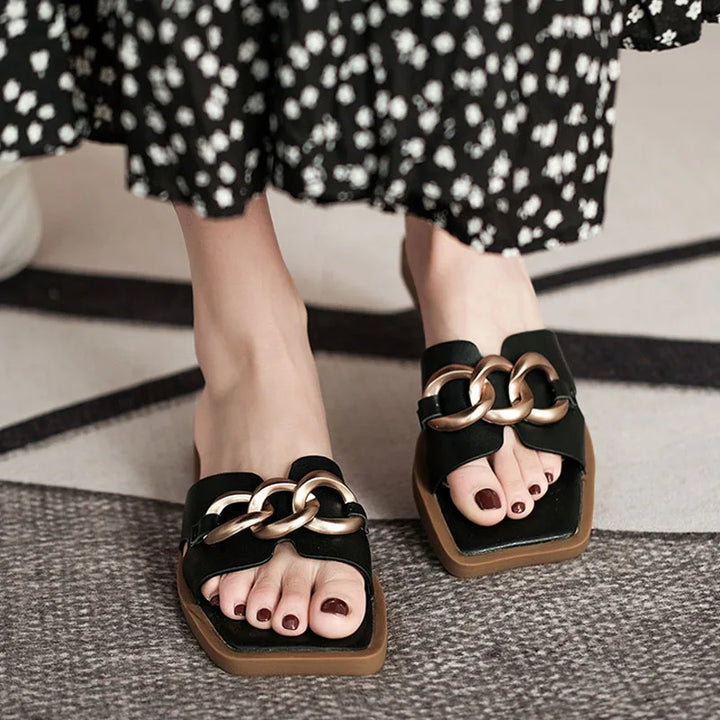 Classic Comfort Retro Slippers with Metal Buckle