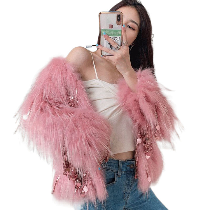 P8A Long Fur Environmental Protection Fox Fur Tassel Fur Coat