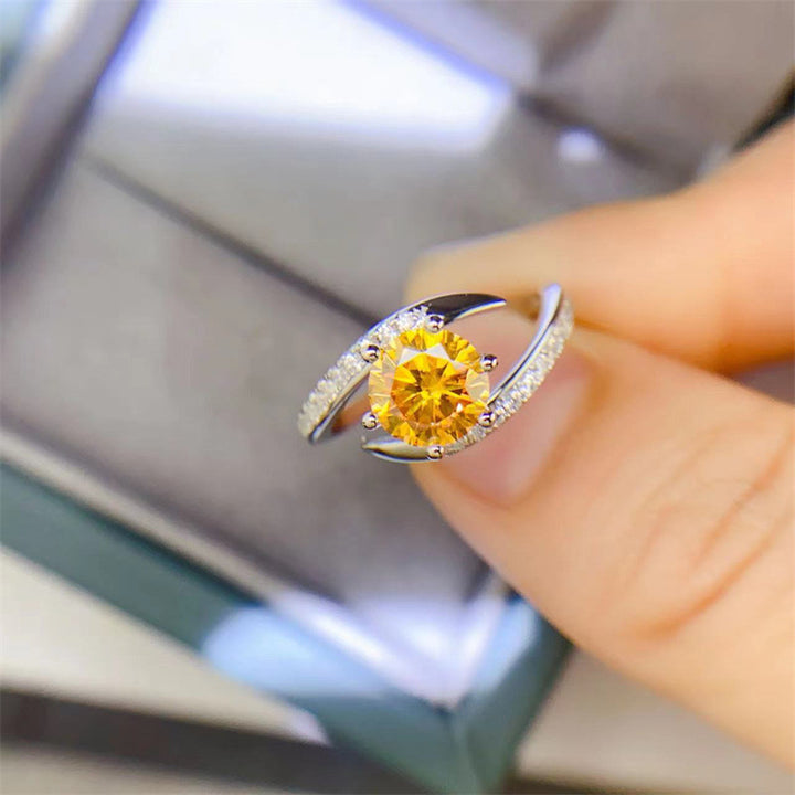 Moissanite Ring Color Yellow Diamond Platinum Jewelry