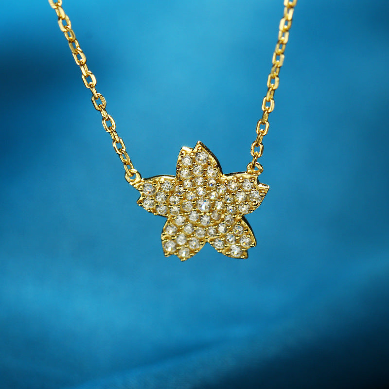 Women's Light Jewelry Sterling Silver Full Diamond Flower Necklace