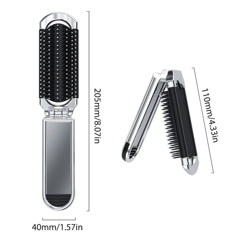 Portable Foldable Hair Brush with Mirror