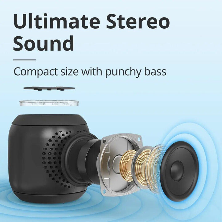Compact Portable T7 Mini Speaker: TWS, Bluetooth 5.3, Balanced Bass, IPX7 Waterproof; Perfect for Outdoor Use