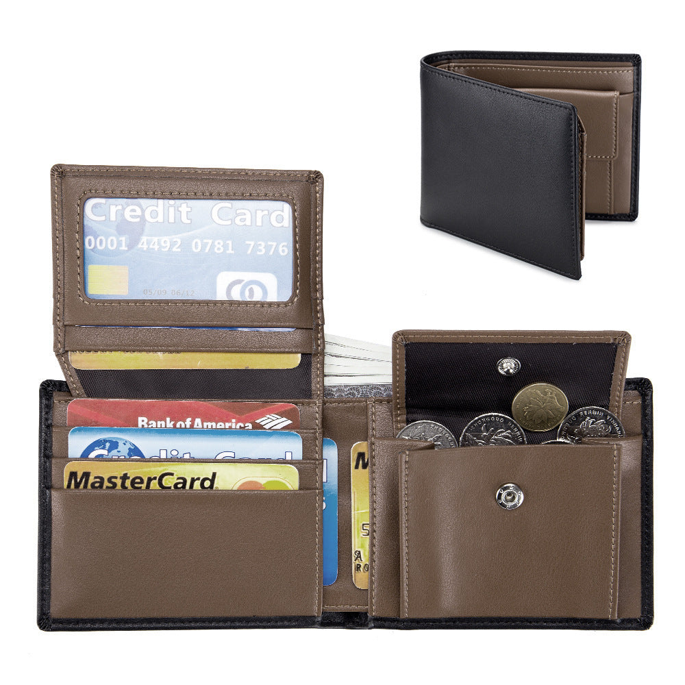 Men's Short Wallet Genuine Leather Trifold Wallet