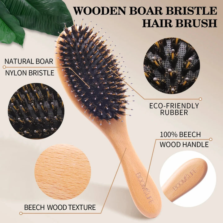 Boar Bristle Wooden Hair Brush