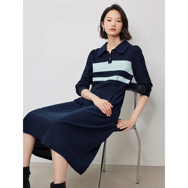 Women's Autumn Polo Collar Striped Casual Dress