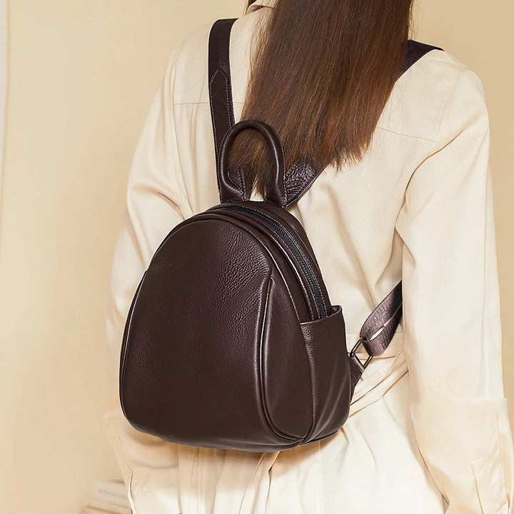 Elegant Deep Coffee Women’s Leather Backpack – Premium Cowhide Double Shoulder Bag