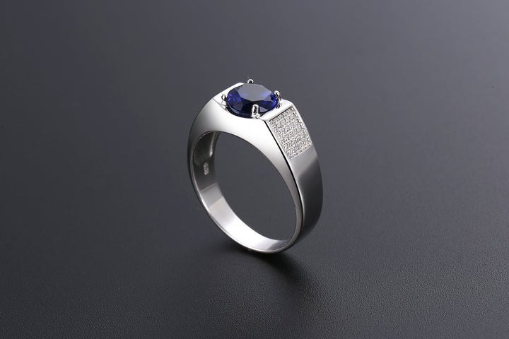 S925 Sterling Silver Personalized Retro Round Sapphire Tightly Embedded Fine Diamond Exquisite Ring