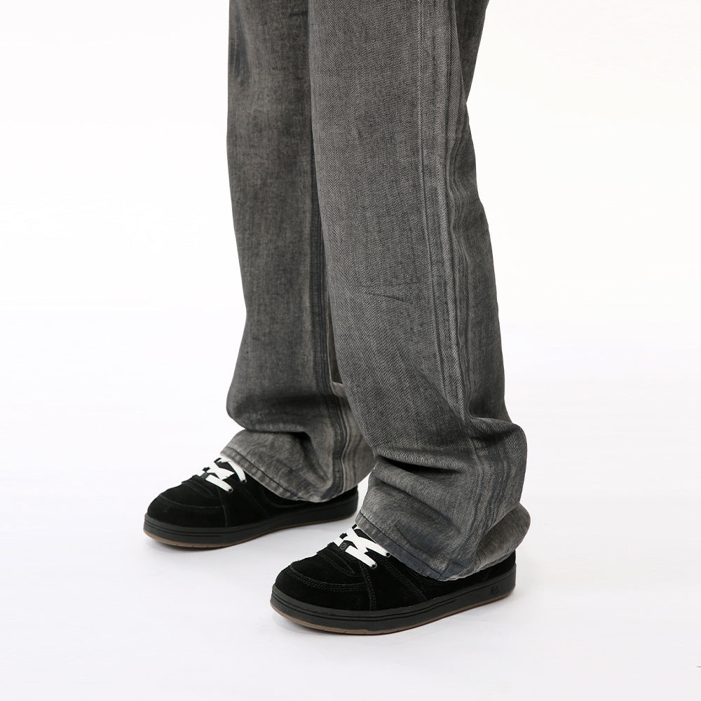 American-style Fashionable Black And Gray Washed Jeans