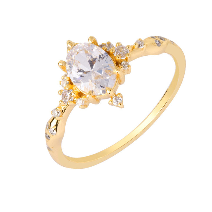 INS Wind Zircon Ring S925 Silver Plated 14K Gold
