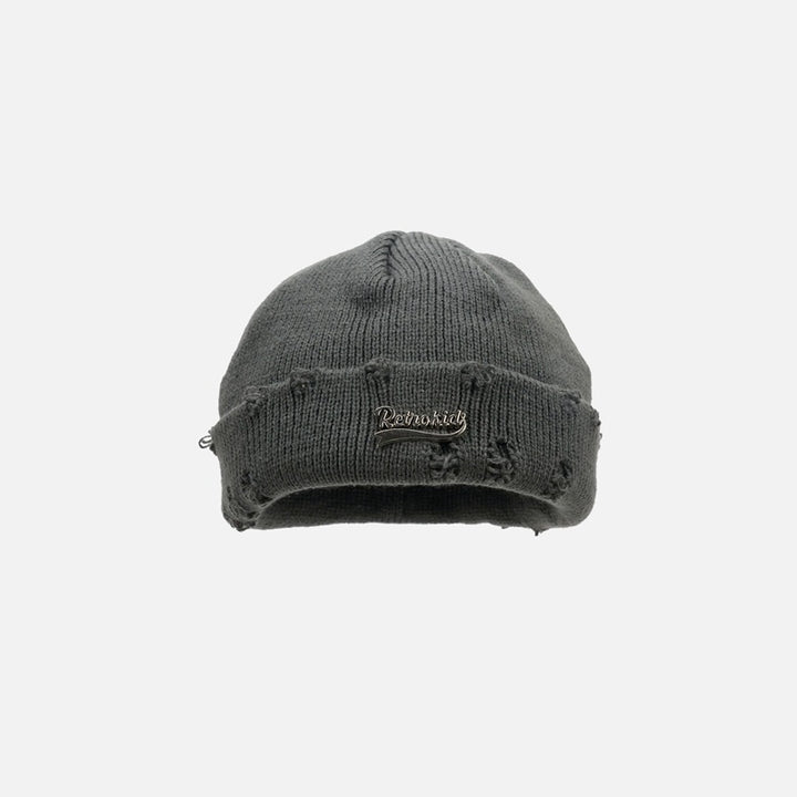 Ripped Metal Letter Woolen Cap