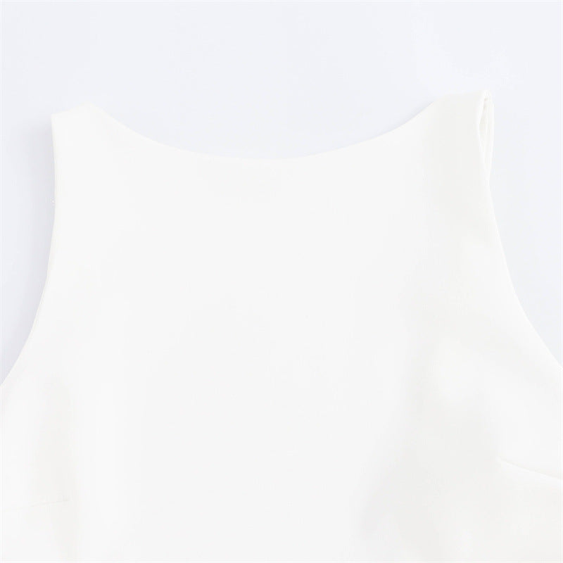 New Women's Fashion White Sleeveless Short Frill Dress