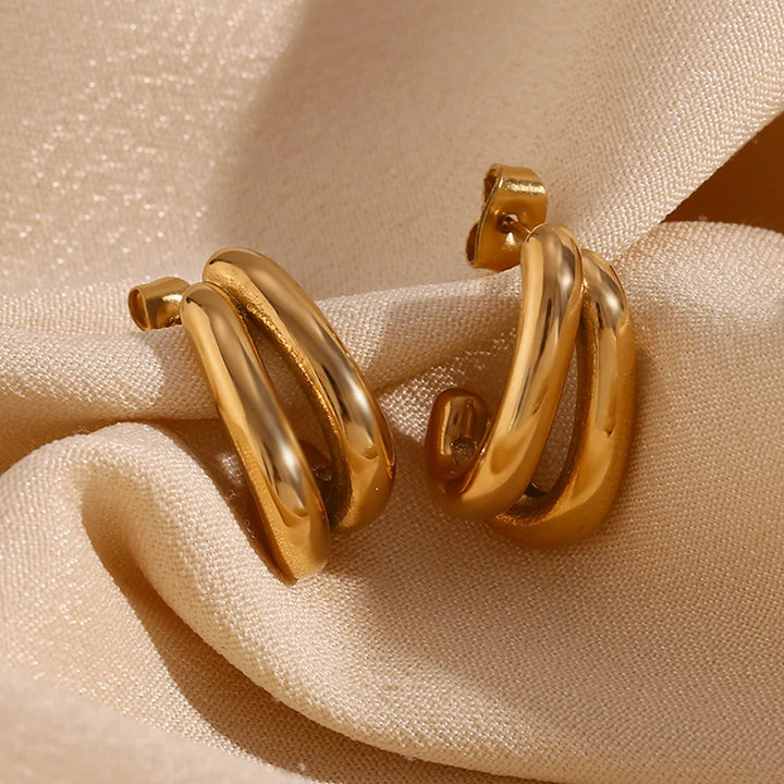 Double Layer Banana Shaped 18K Gold Plated Earrings