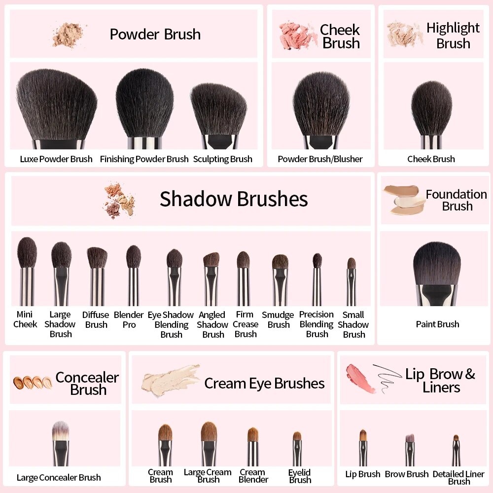 Natural Makeup Brushes Set: 24-Piece Eyeshadow Brush Kit