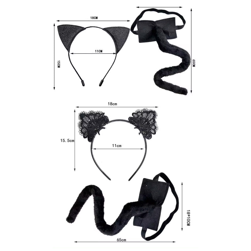 Anime Fox Cat Ears & Tail Headband Maid Set