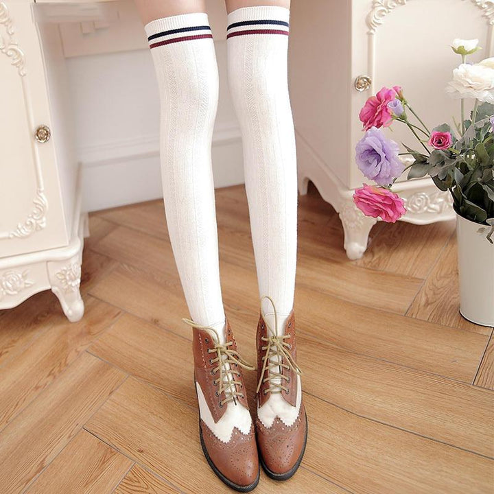 Striped Thigh High Cotton Stockings