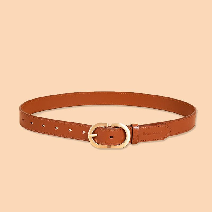 Women's Genuine Cow Leather Belt with Retro Metal Oval Buckle