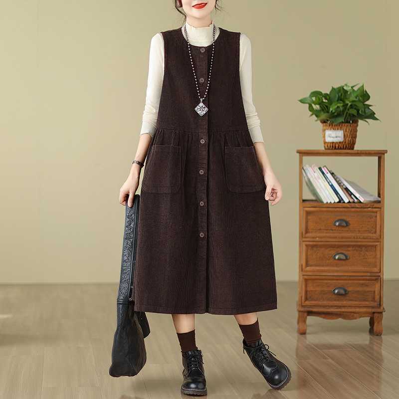 Corduroy Tank Dress Loose Youthful-looking