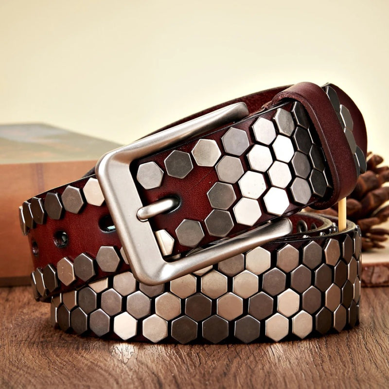 3.8cm Wide Rivet Studded Leather Belt