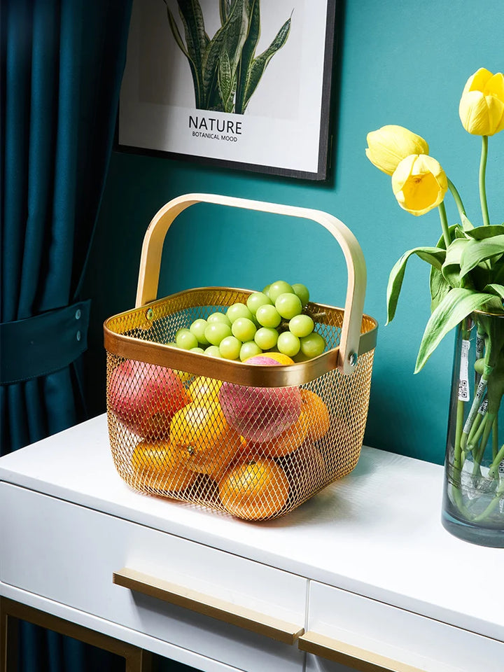 Iron Art Fruit Basket with Bamboo Handle