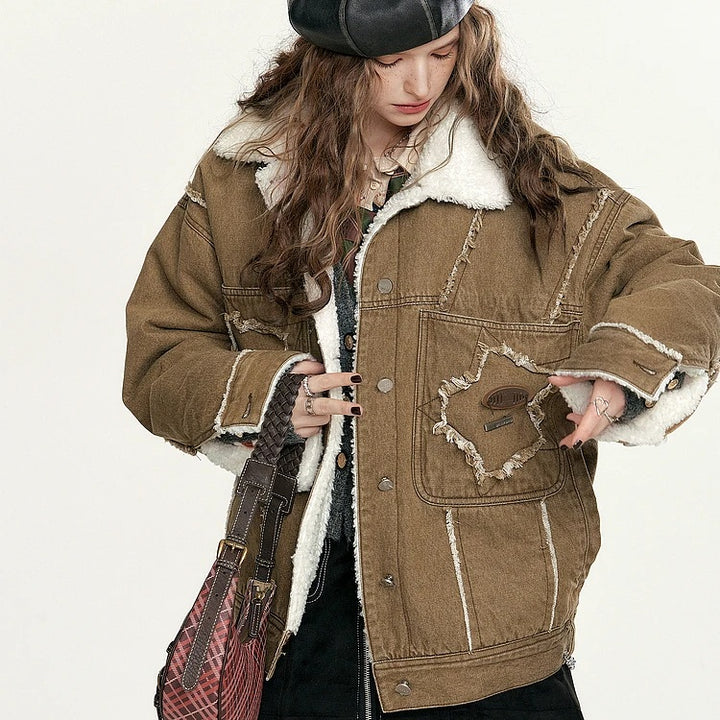 Vintage Warm Brown Denim Jacket for Women