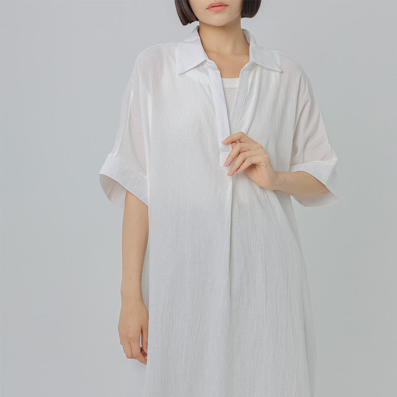 4 Color Cotton Linen Dress Women's Short Sleeve Loose