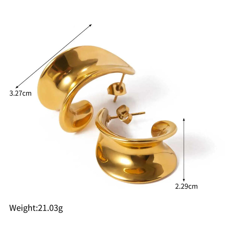 18K Gold Plated Spiral Design Stainless Steel Stud Earrings for Women