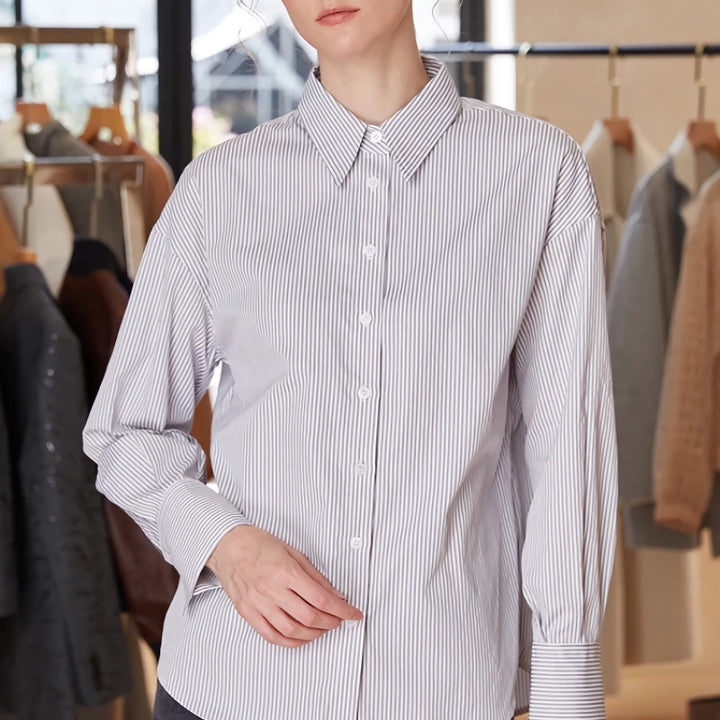 Combed Cotton Long Sleeve Striped Shirt