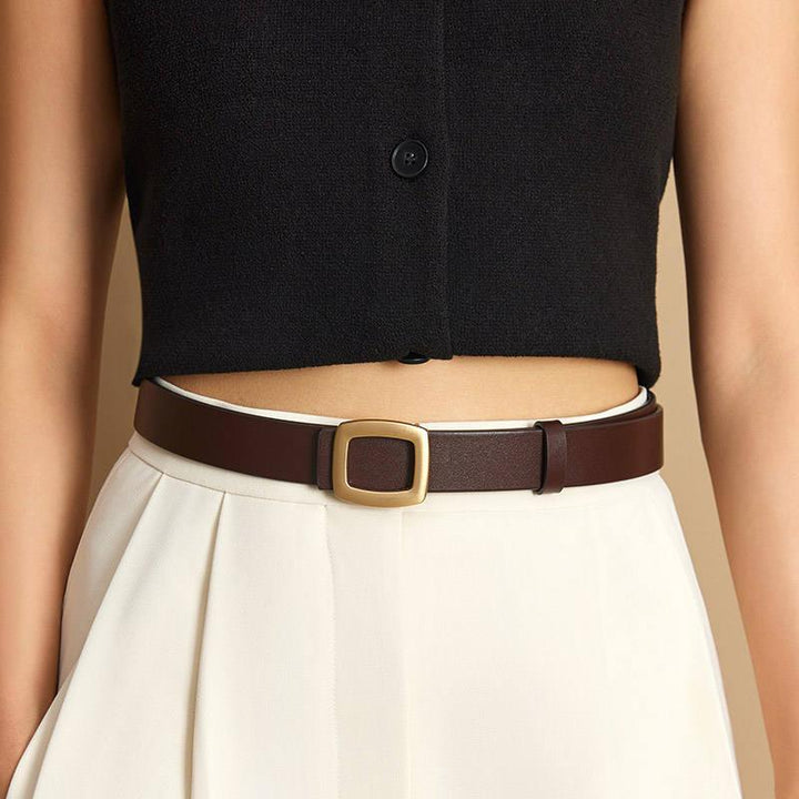 Genuine Cow Leather Belt with Designer Square Buckle