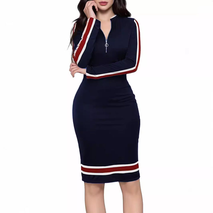 European And American Long Sleeve Zipper Casual Dress Women