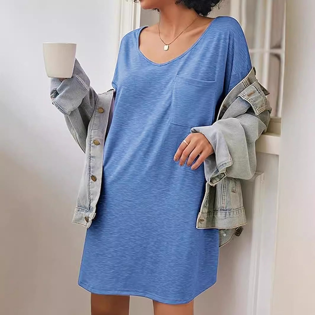 Single Side Chest Pocket Loose Casual And Comfortable T-shirt Dress