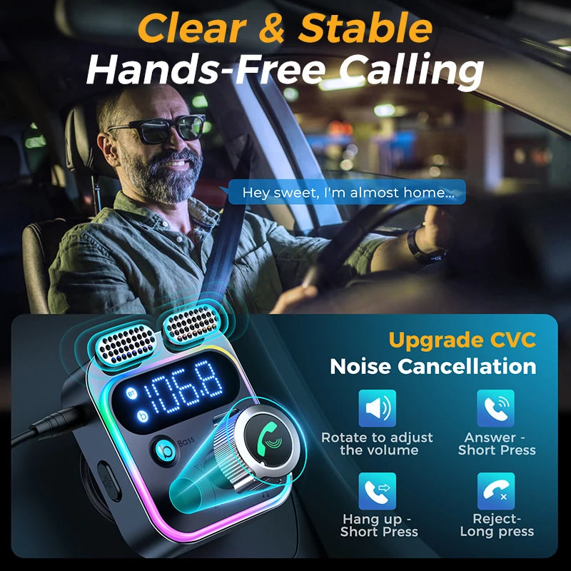 Bluetooth 5.3 Car FM Transmitter with Fast Charging